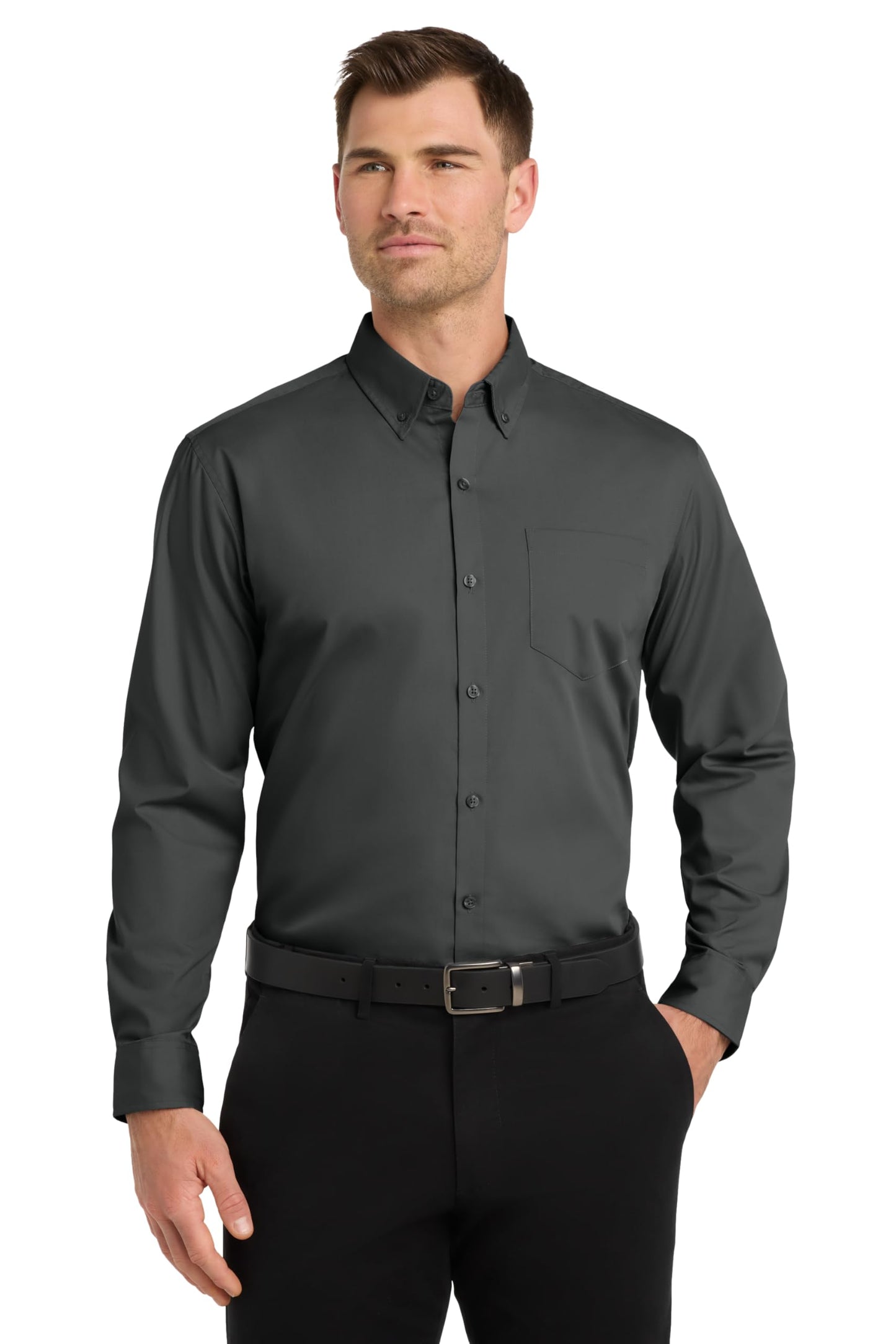 Long Sleeve Carefree Poplin Button Shirt