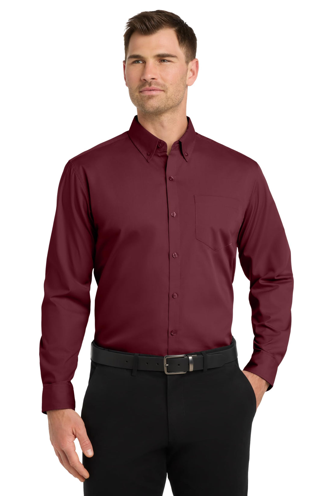 Long Sleeve Carefree Poplin Button Shirt