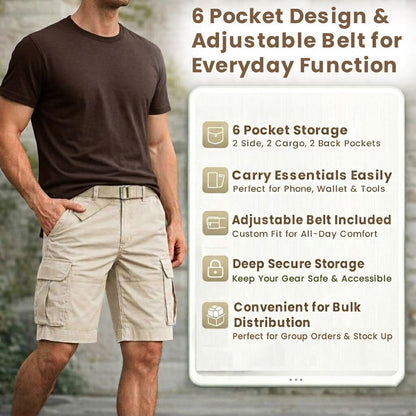 Six Pocket Adjustable Belt Cargo Shorts