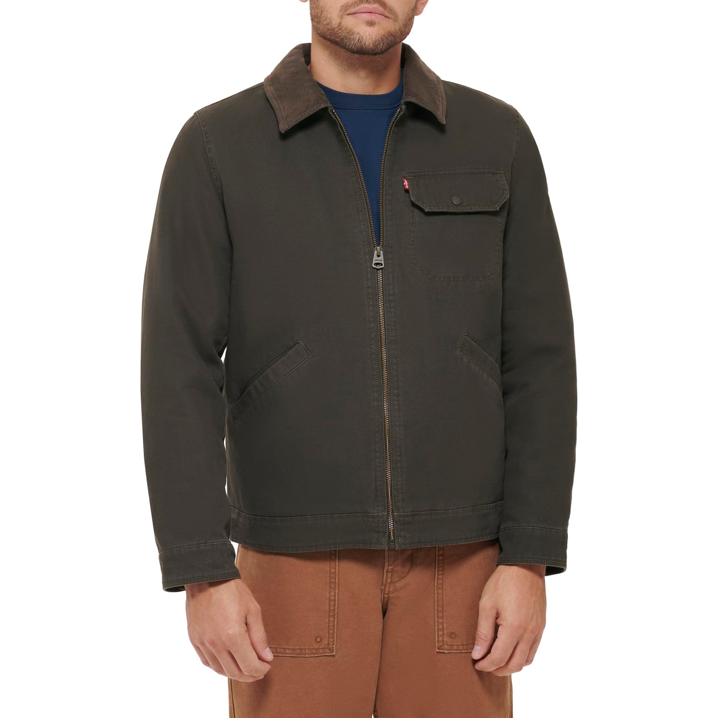 Corduroy Collar Canvas Work Jacket