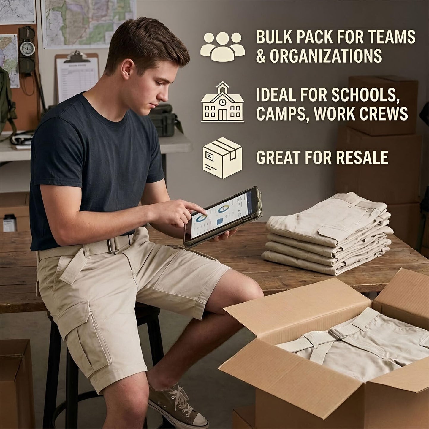 Six Pocket Adjustable Belt Cargo Shorts
