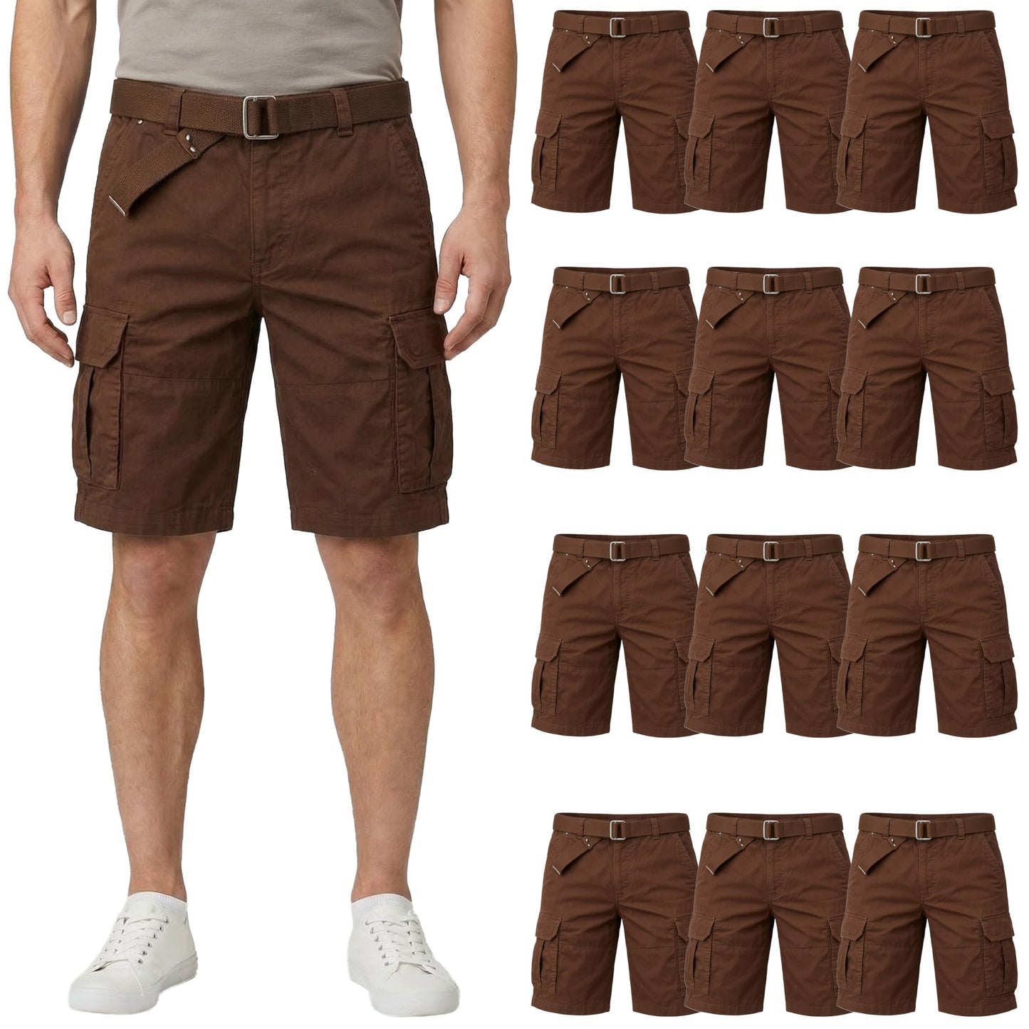 Six Pocket Adjustable Belt Cargo Shorts