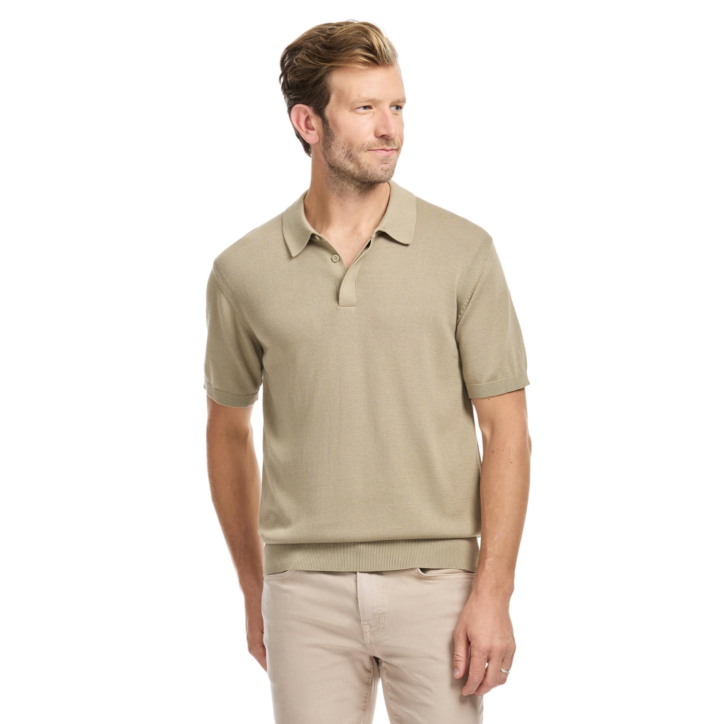 Short Sleeve Rib Knit Sweater Polo