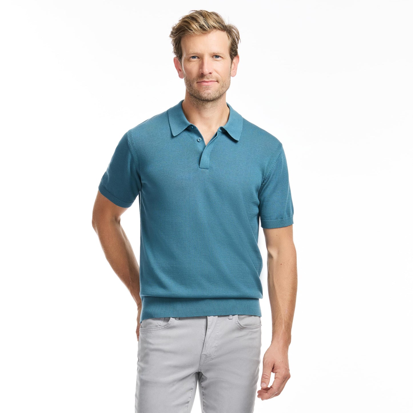 Short Sleeve Rib Knit Sweater Polo