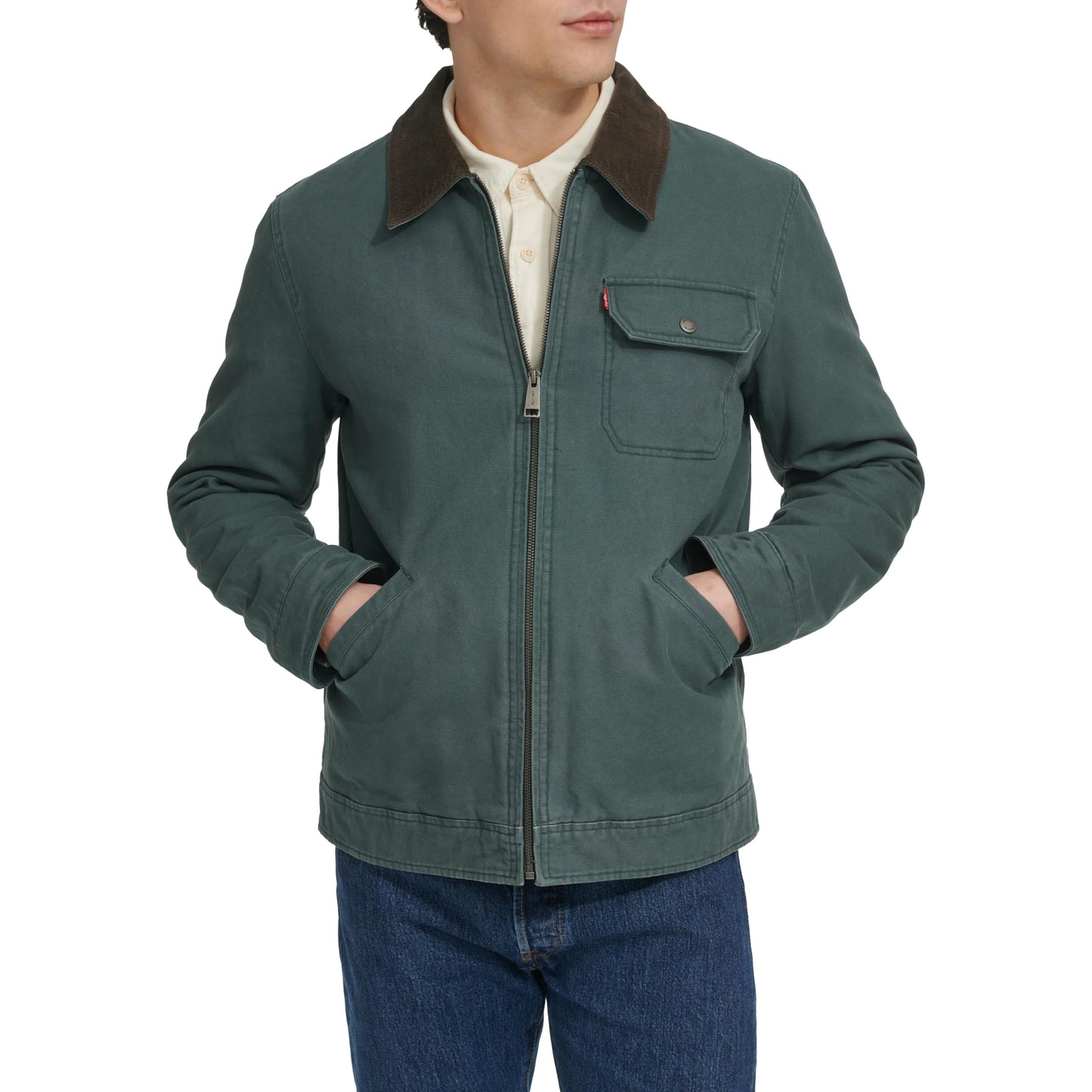 Corduroy Collar Canvas Work Jacket