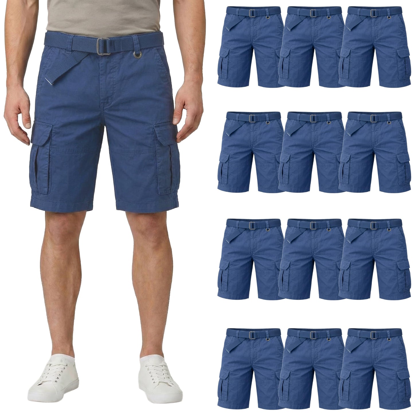 Six Pocket Adjustable Belt Cargo Shorts