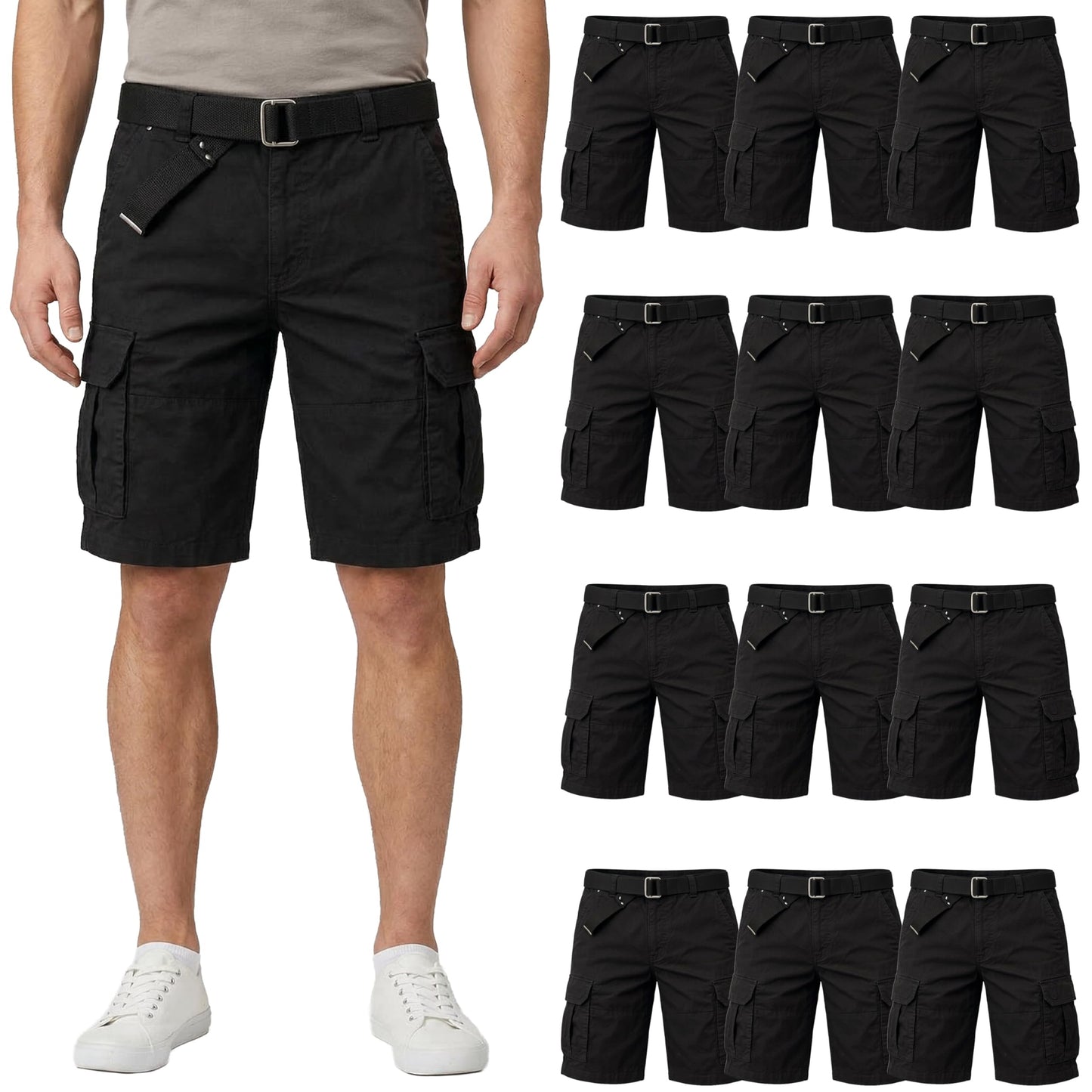Six Pocket Adjustable Belt Cargo Shorts